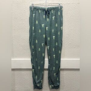 Life is Good Soft Christmas Green Stripe and Tree Print Pajama Joggers NWOT S